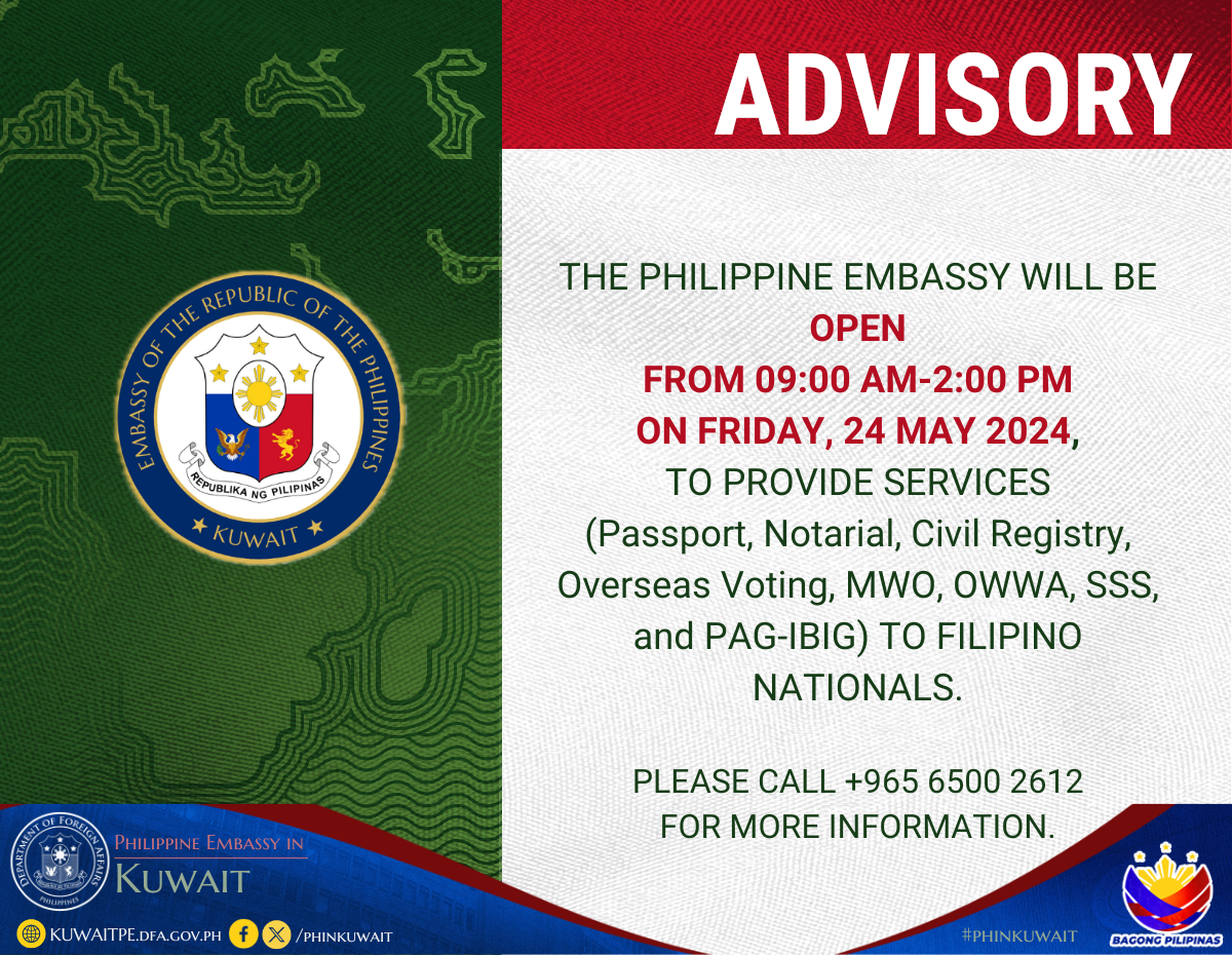 EMBASSY IS OPEN ON FRIDAY 24 MAY 2024