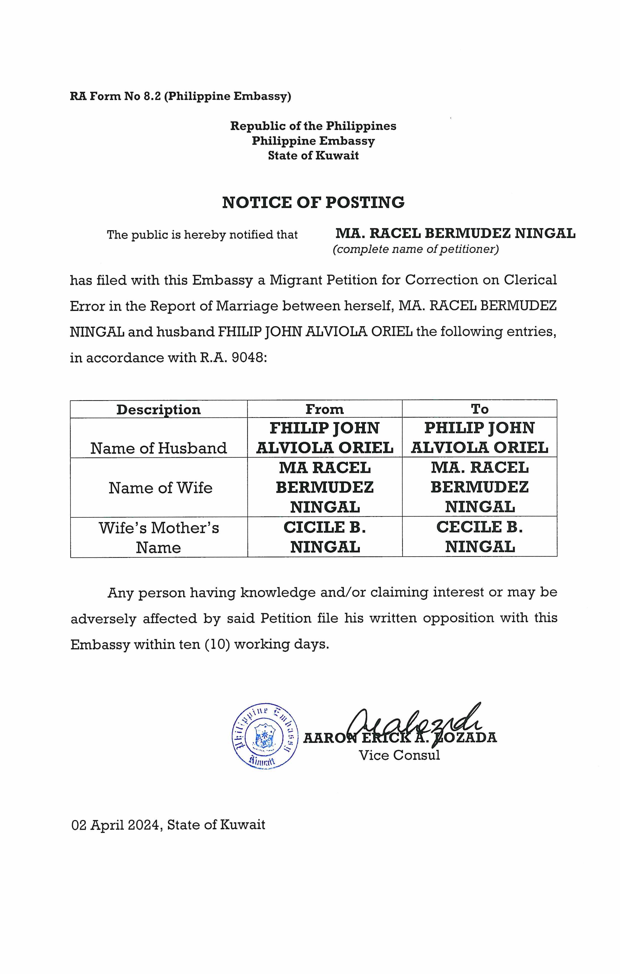 NTP POC 19 2024 ROM OF FHILIP JOHN ALVIOLA ORIEL MA RACEL BERMUDEZ NINGAL