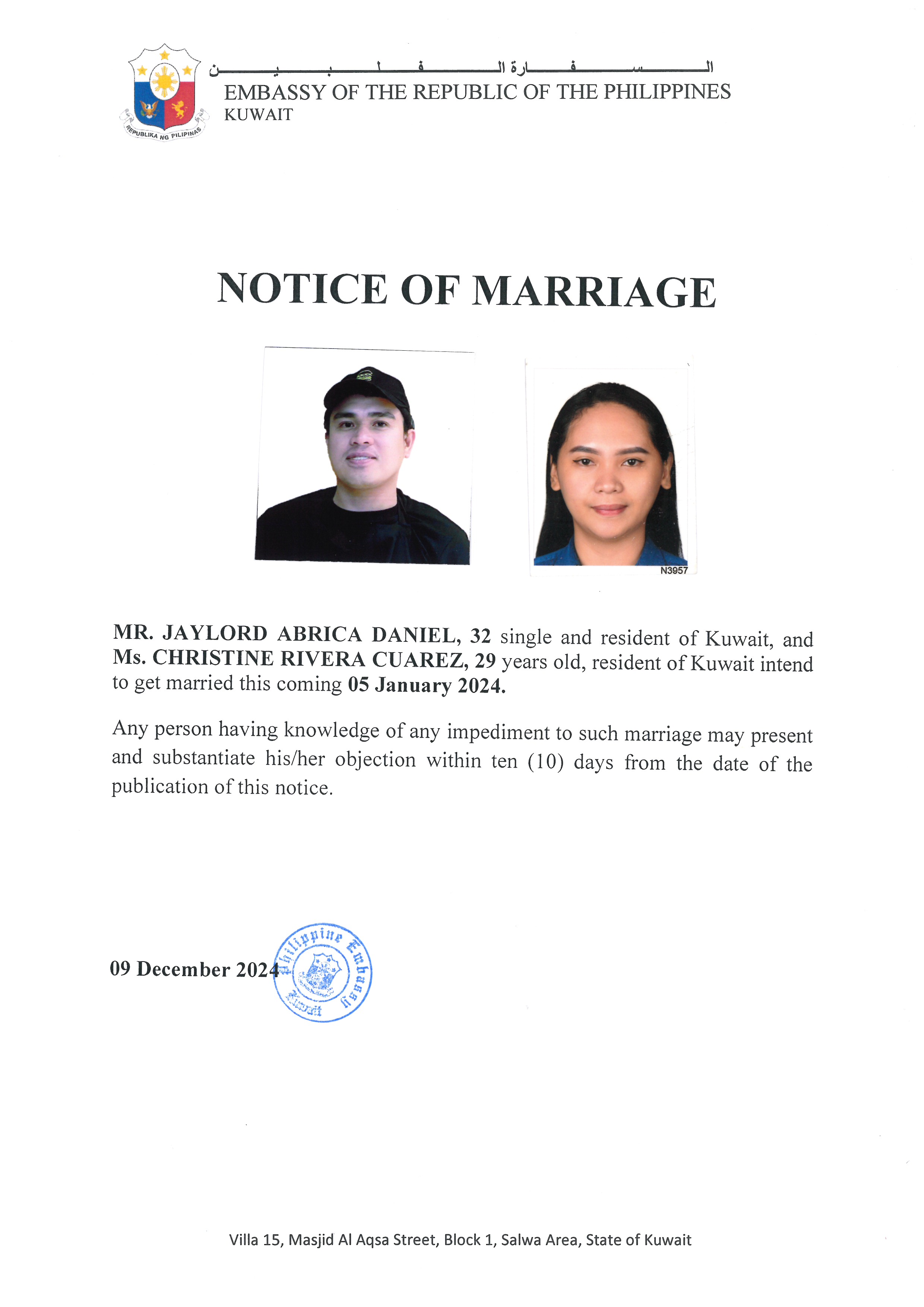 NOTICE ROM DANIEL CUAREZ 05JAN24