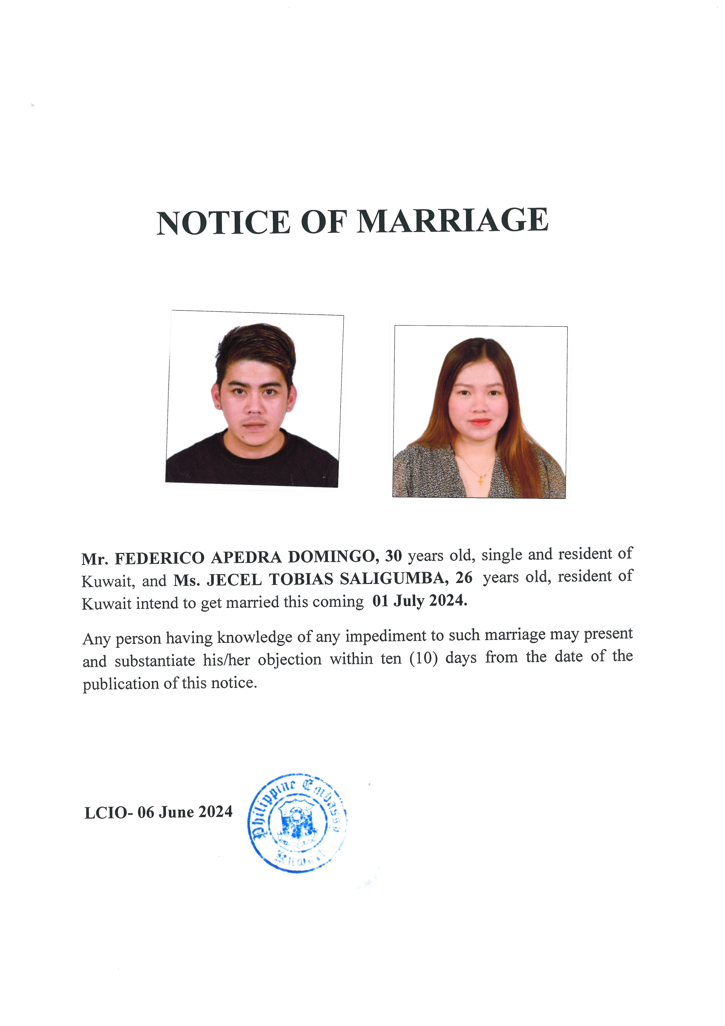 NOTICE ROM DOMINGO SALIGUMBA 01JUL24