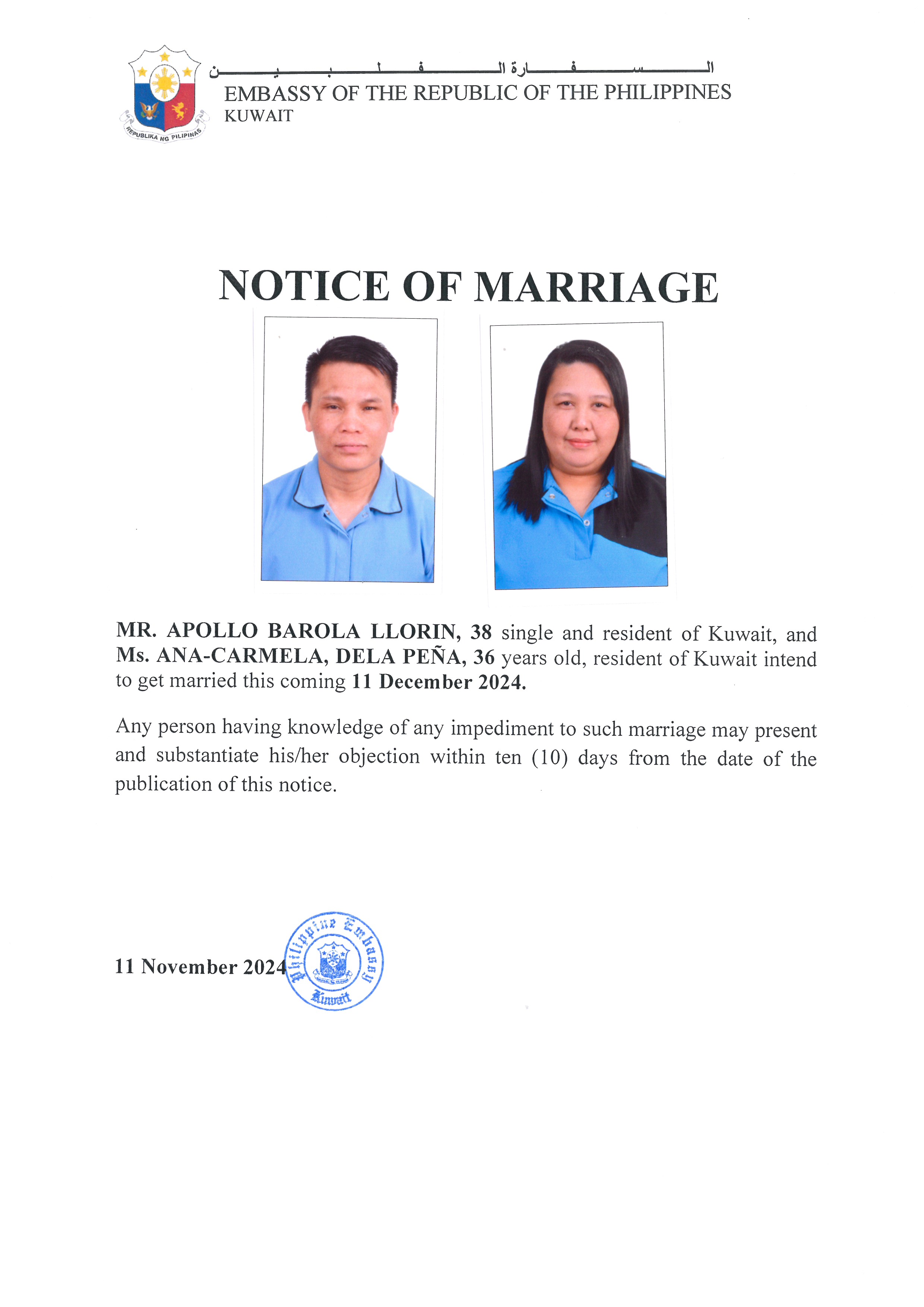 NOTICE ROM LLORIN PENA 11DEC24