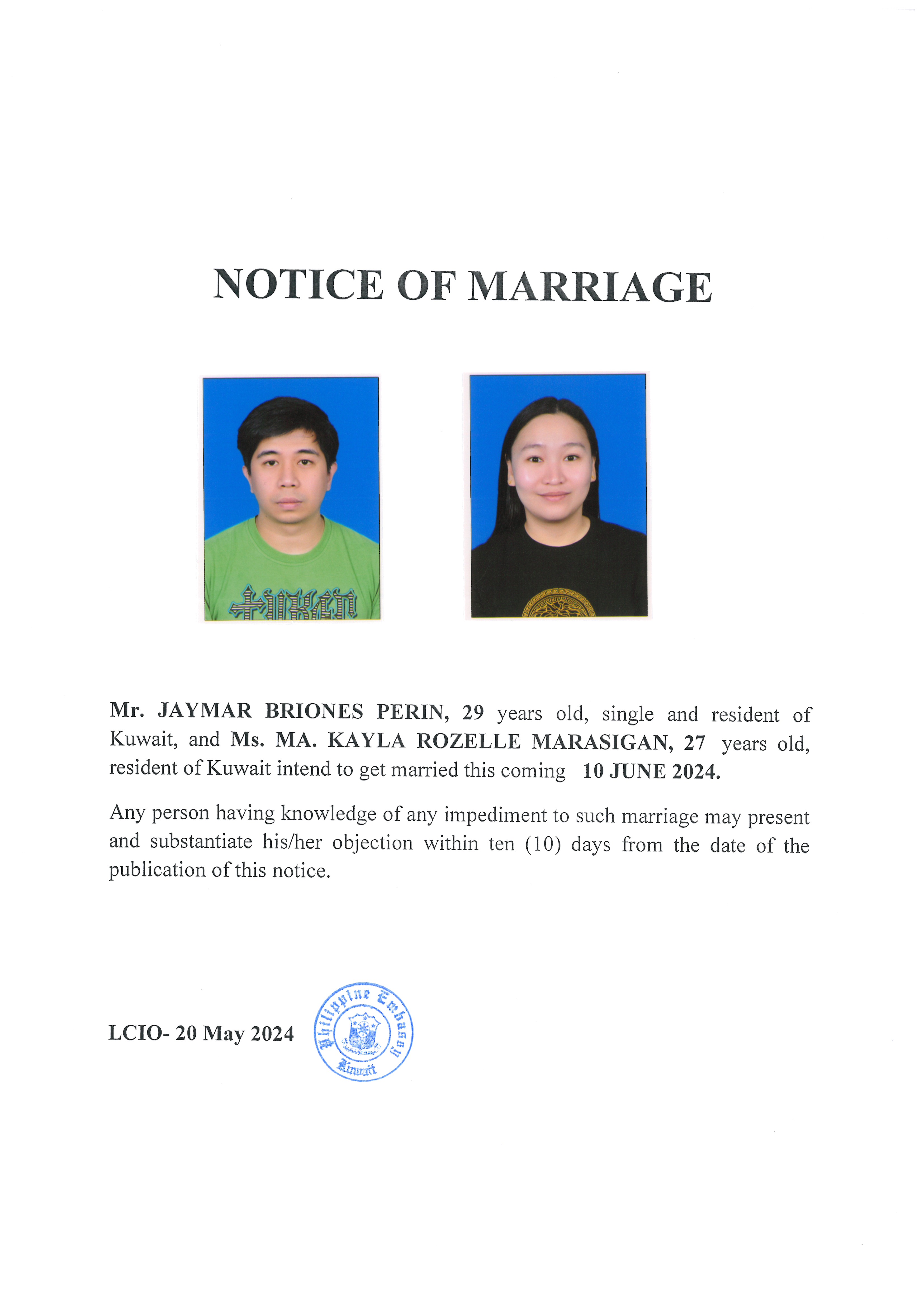 NOTICE ROM PERIN MARASIGAN 20MAY24