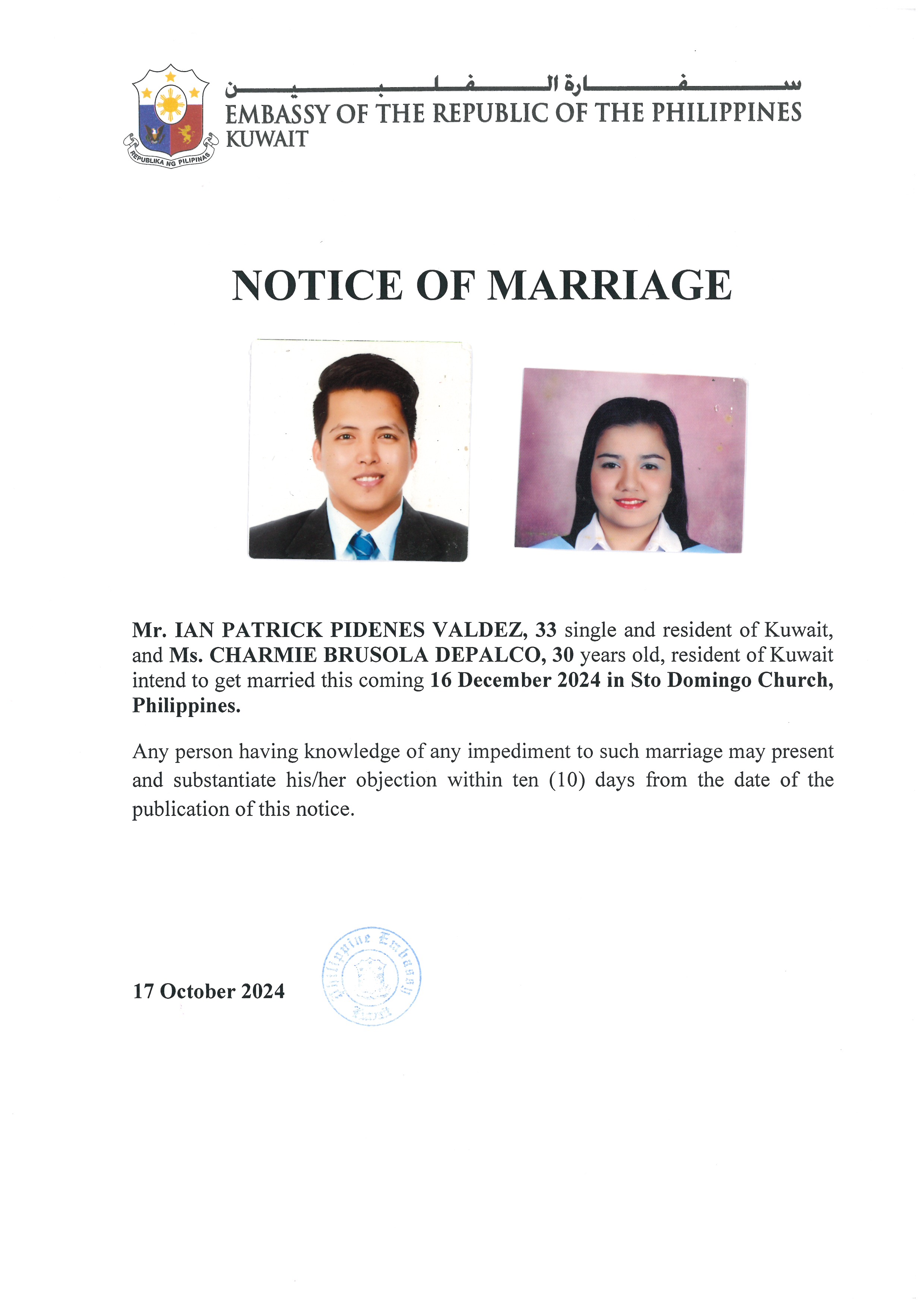 NOTICE ROM VALDEZ DEPALCO 16DEC24