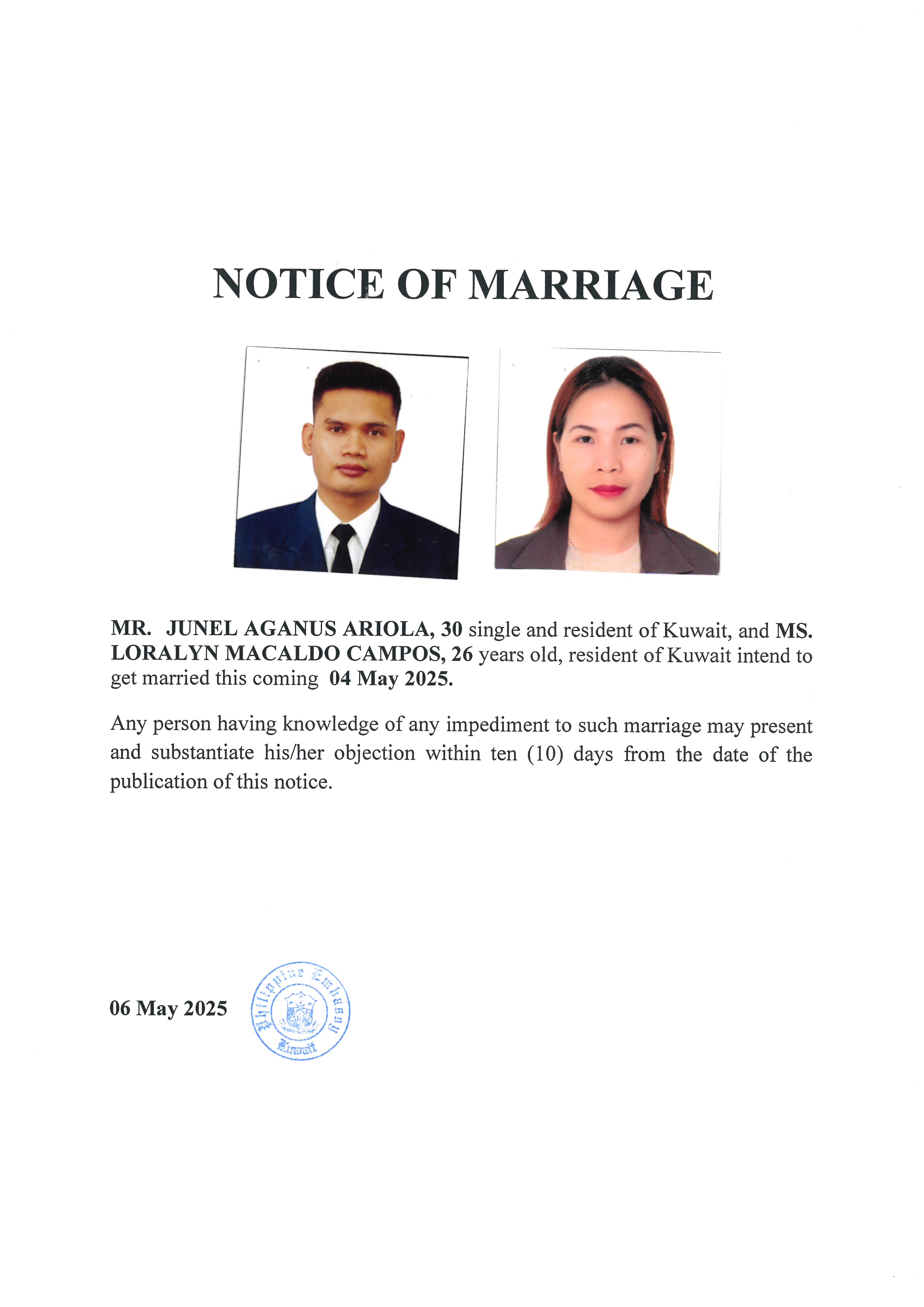 NOTICE ROM ARIOLA CAMPOS 04MAY25