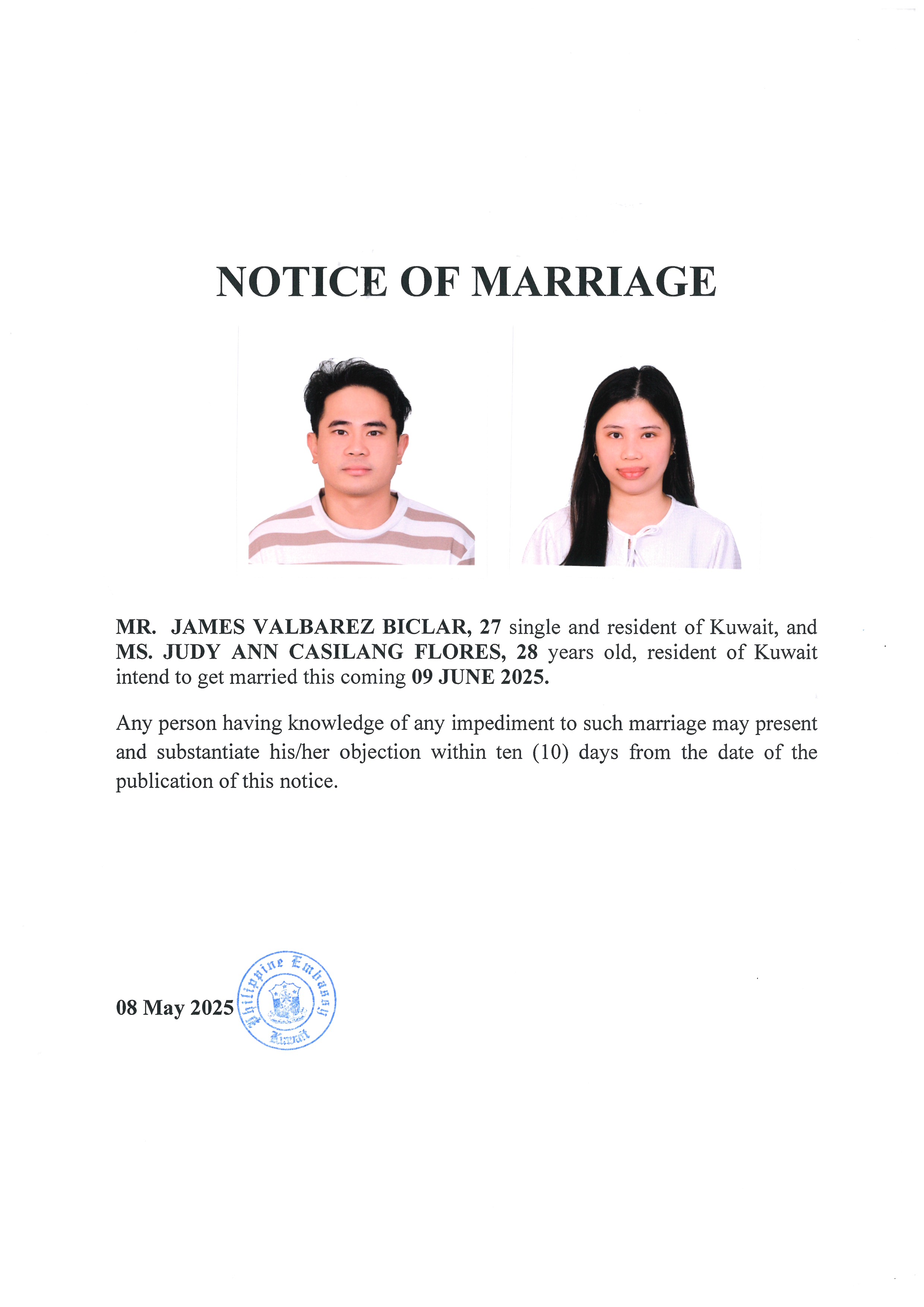 NOTICE ROM BICLAR FLORES 09JUN25