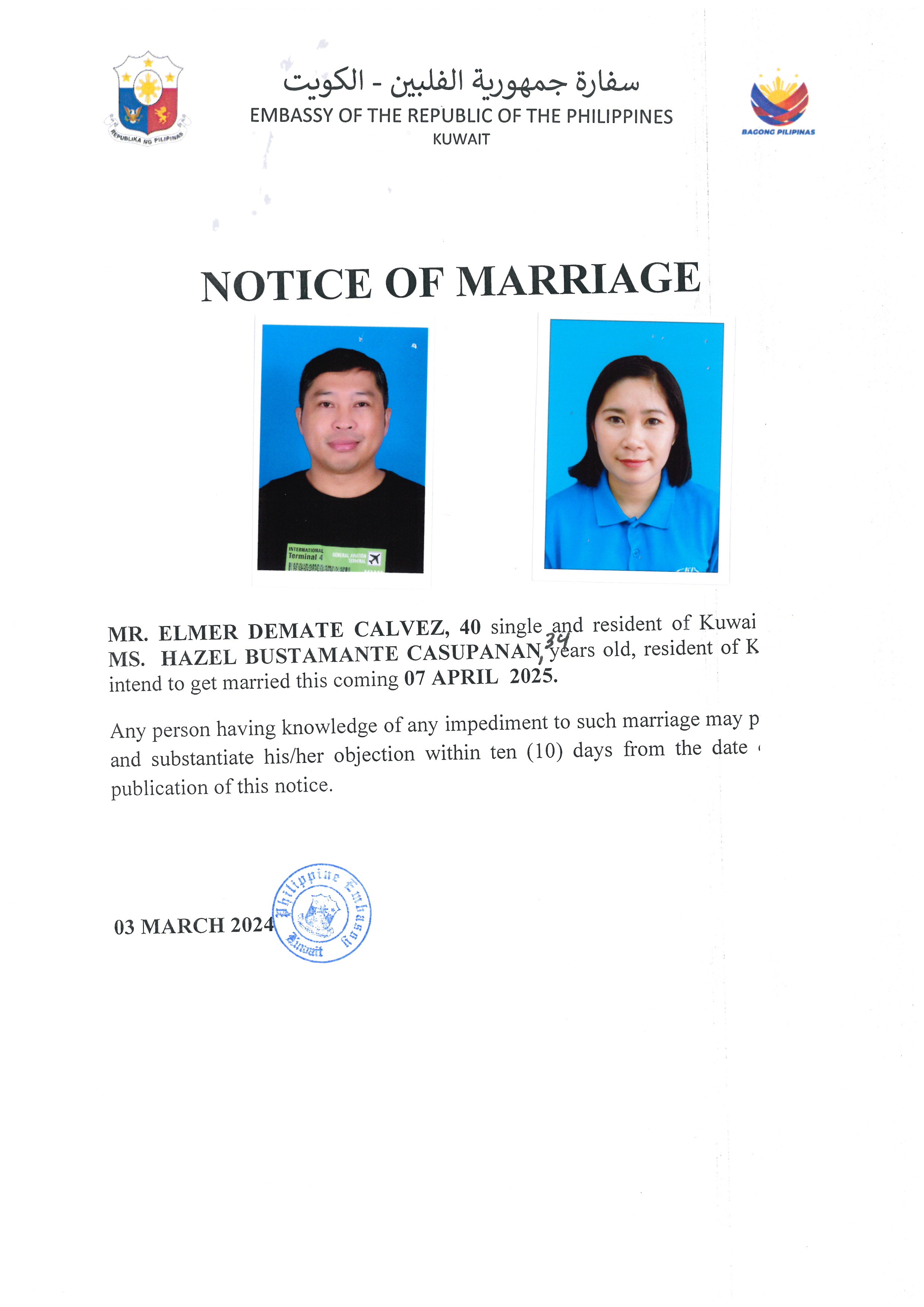 NOTICE ROM CALVEZ CASUPANAN 06APR25