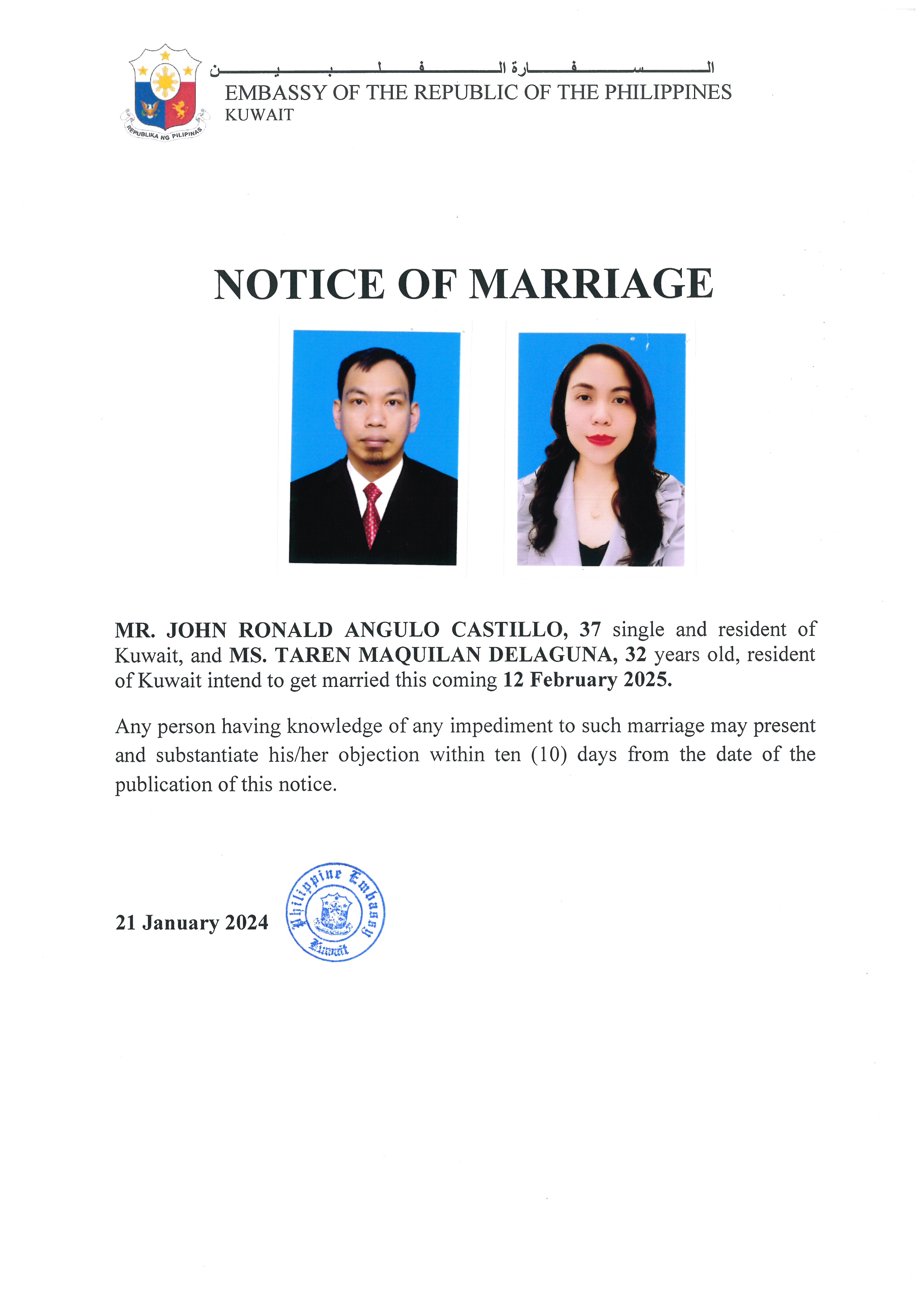 NOTICE ROM CASTILLO DELAGUNA 12FEB25