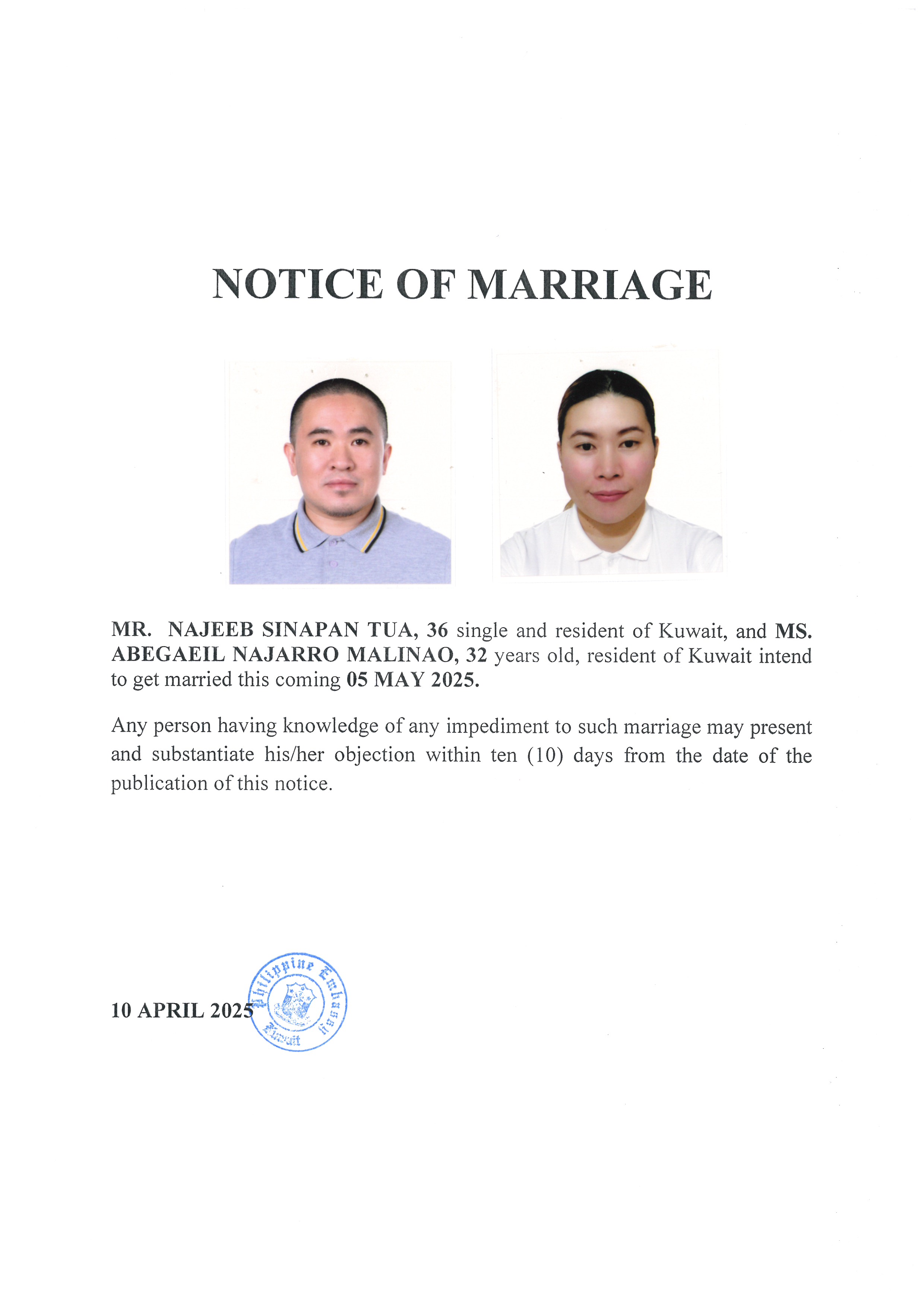 NOTICE ROM TUA MALINAO 05MAY25